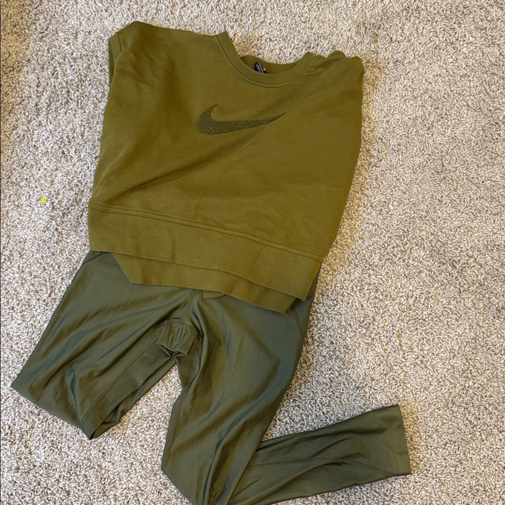 Nike Olive Green Cropped Sweatshirt with Embroidered Swoosh - Picture 6 of 7